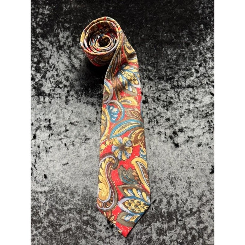 Lands' End Direct Merchants 100% Silk Paisley Floral Tie Hand Sewn USA 3.5"